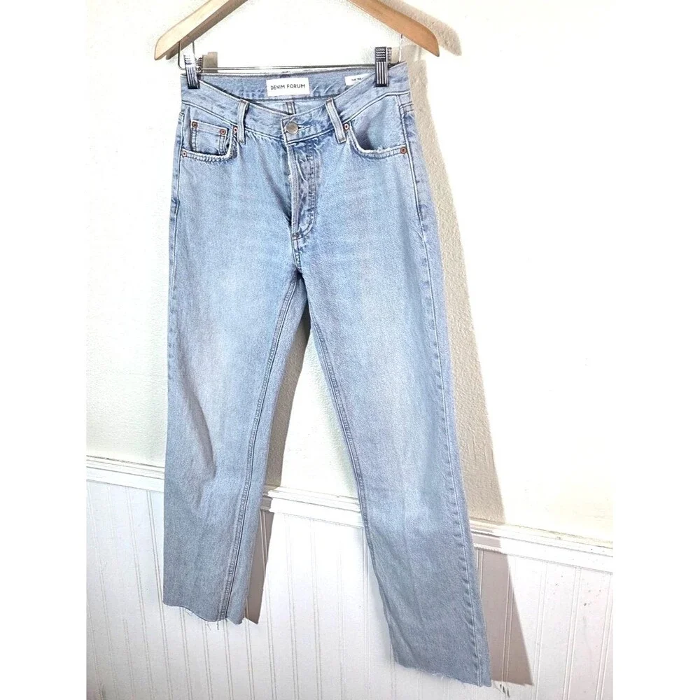 Denim Forum The 90s Joni Lo-Rise Loose Jeans Womens 24 Light Wash Button Fly Raw